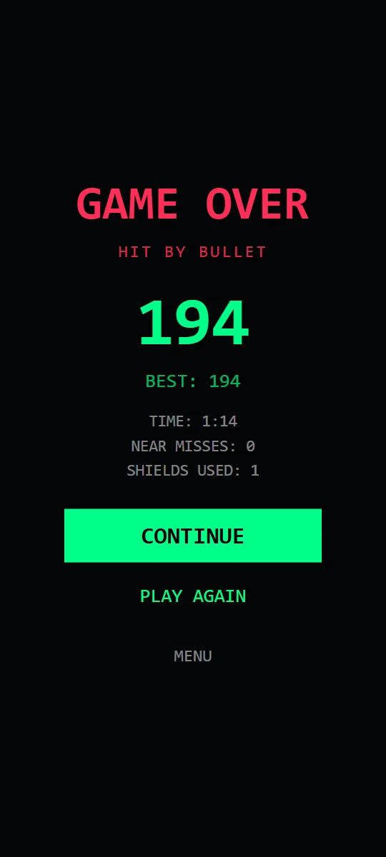 DODGE.IO game over screen