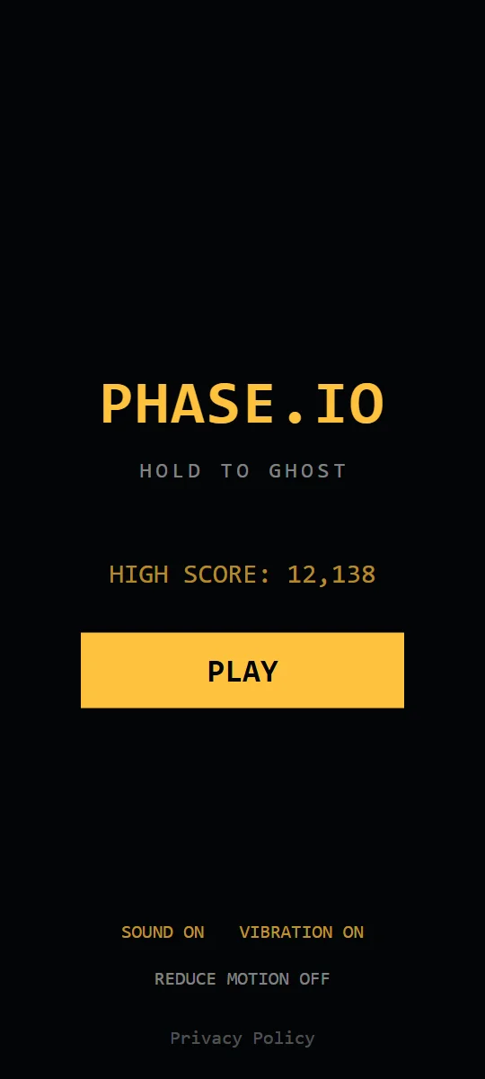 PHASE.IO menu screen